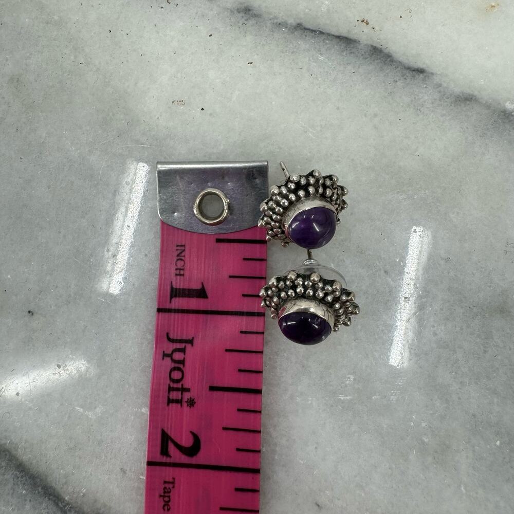 Sterling Silver Amethyst Stud Earrings View 2